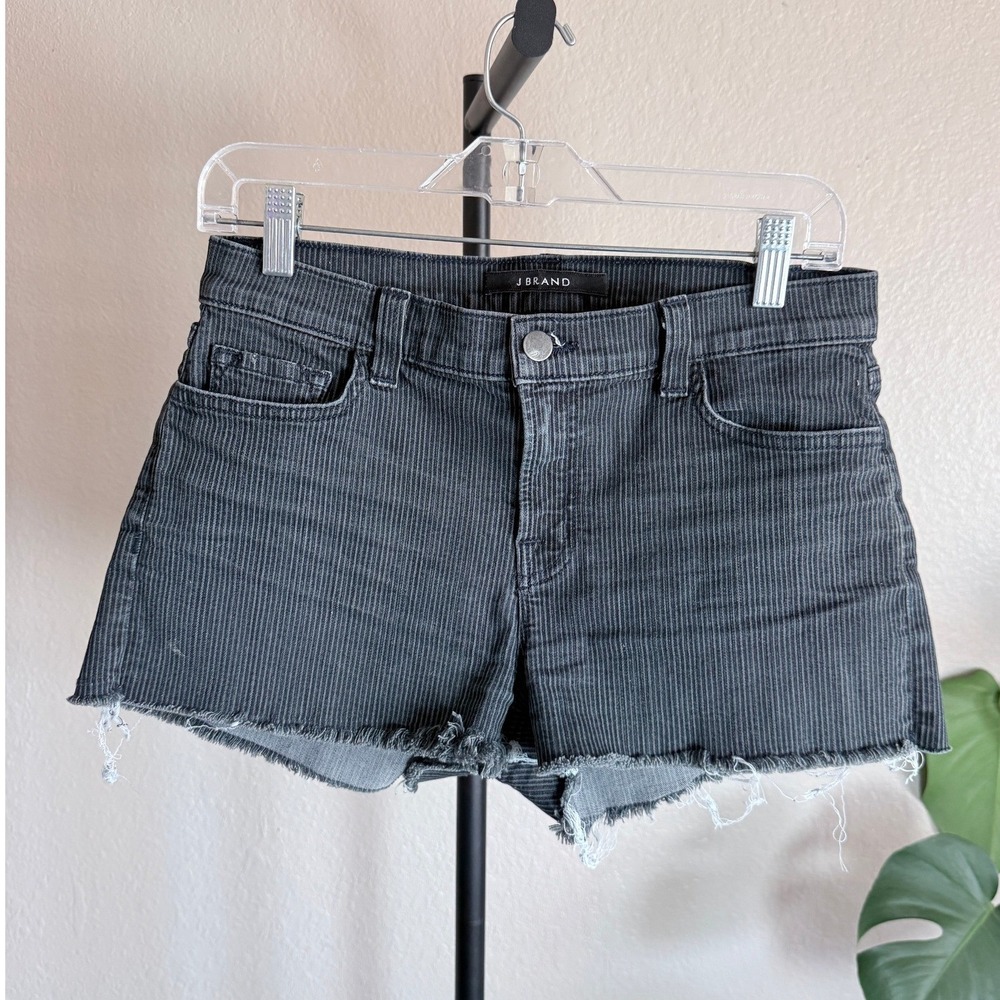 J Brand Belmont Cut-Off Shorts Black Hickory Railroad Stripe Raw Hem Size 27